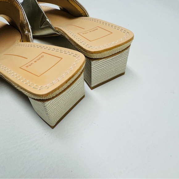 Dolce Vita Jolice heeled leather slide sandals in metallic gold size 8.5